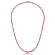 Colar riviera zircônia rosa 3mm 40cm com banho de ródio branco