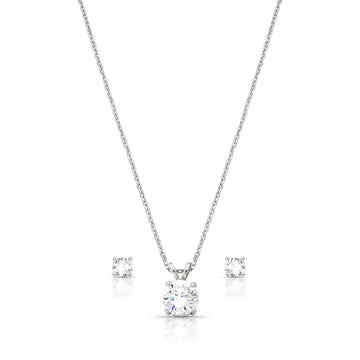 Conjunto oval com zircônia cristal com banho de ródio branco
