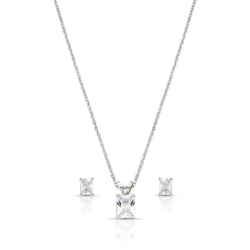 Conjunto retangular com zircônia cristal com banho de ródio branco