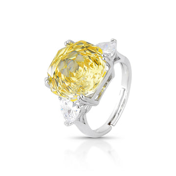 Anel oval zircônia citrino lapidação rose e detalhe cristal com banho de ródio branco