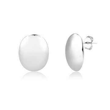 Brinco oval liso com banho de ródio branco