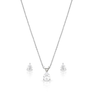 Conjunto gota com zircônia cristal com banho de ródio branco