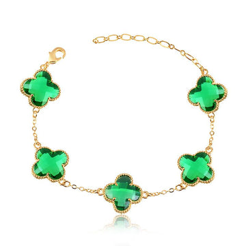 Pulseira trevos esmeralda dourada