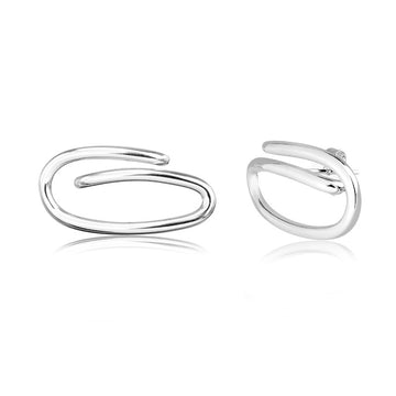 Brinco maxi vazado oval com banho de ródio branco