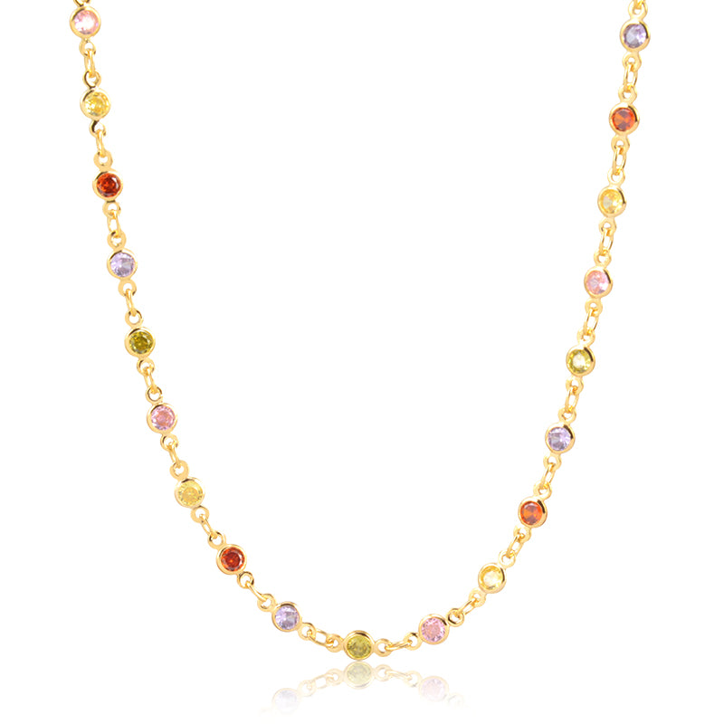 Colar choker pontos de luz coloridos com banho de ouro 18k