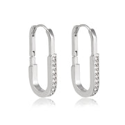 Brinco argola lock lisa e cravejada com banho de ródio branco