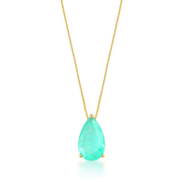 Colar gota esmeralda colombiana com banho de ouro 18k