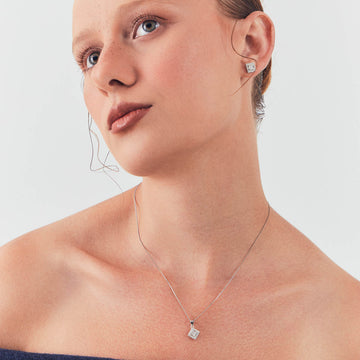 Conjunto de colar e brinco quadrado luxo prata 925