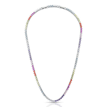 Colar riviera colorida com banho de ródio branco  42+2cm extensor 3mm espessura