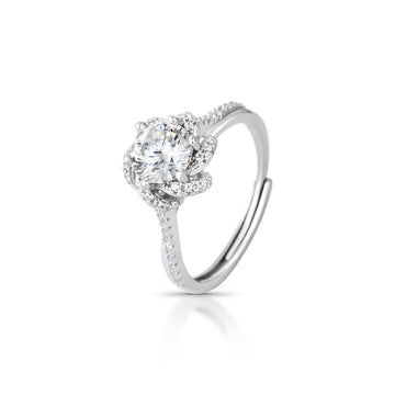 Anel MOISSANITE solitário flower luxo 1 quilates  joia em prata 925 com banho de ródio branco