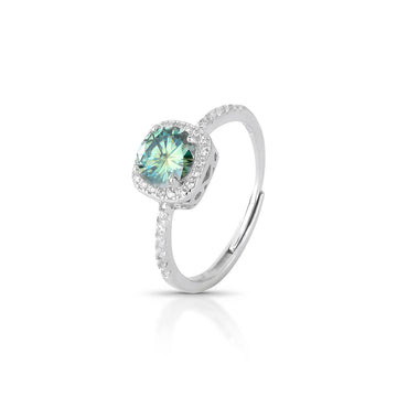 Anel MOISSANITE solitário verde ciano quadrado 1 quilate  joia em prata 925