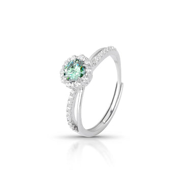 Anel MOISSANITE verde ciano solitário flower 0,5 quilates joia em prata 925