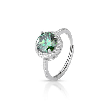 Anel MOISSANITE solitário redondo verde ciano entorno cravejado 2 quilates  joia em prata 925