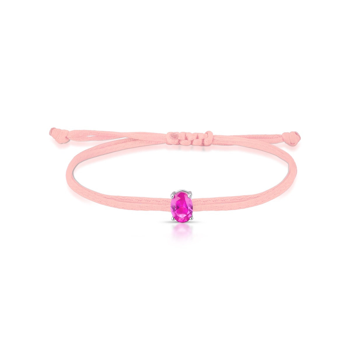 Pulseira fio encerado rosa com oval em prata 925
