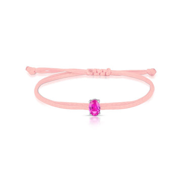 Pulseira fio encerado rosa com oval em prata 925