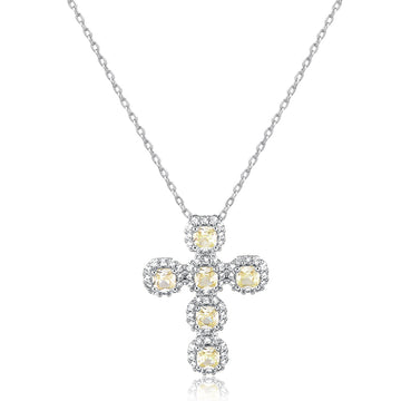 Colar crucifixo citrino com banho de ródio branco