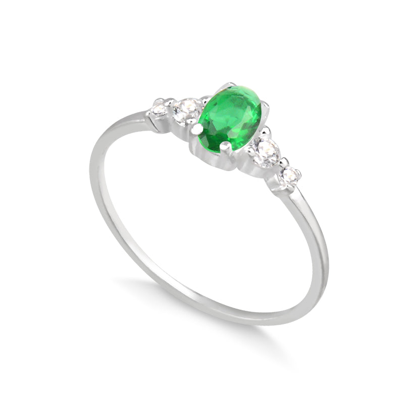 Anel prata 925 oval esmeralda