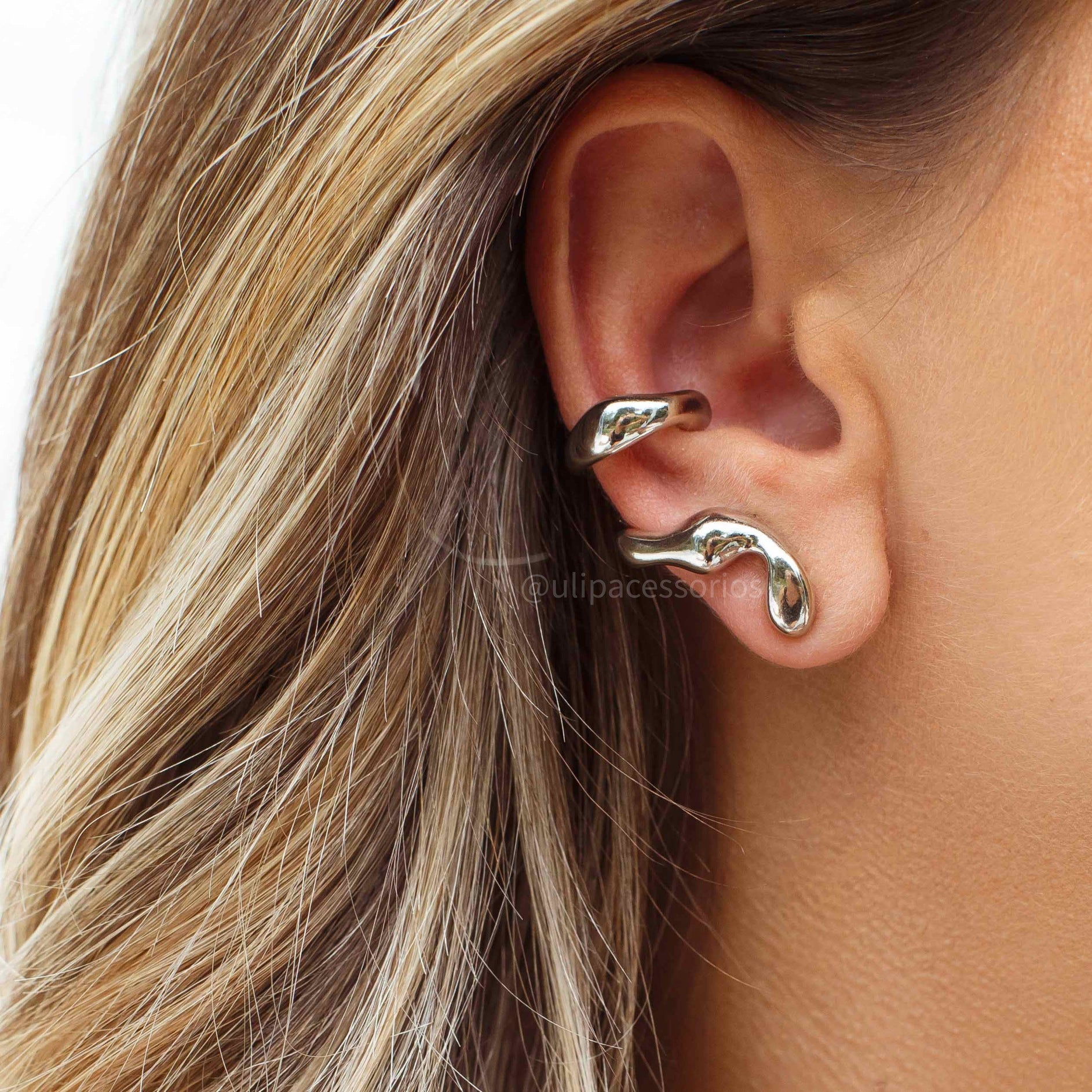 Brinco ear cuff snake orgânico liso ródio branco