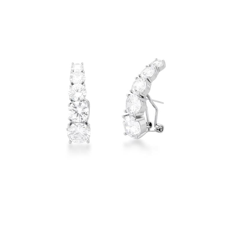 Brinco ear hook maxi zirconias ovais em ródio branco