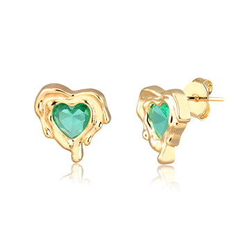 Brinco coração turmalina moldura com banho de ouro 18k