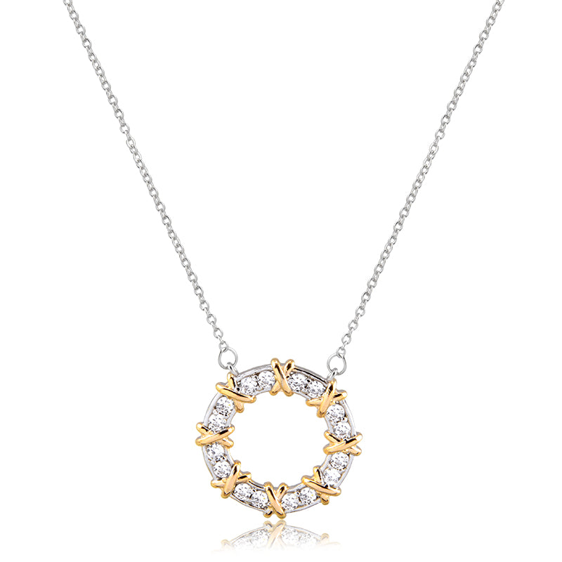 Colar mandala cravejado detalhe X dourado e banho de ródio branco