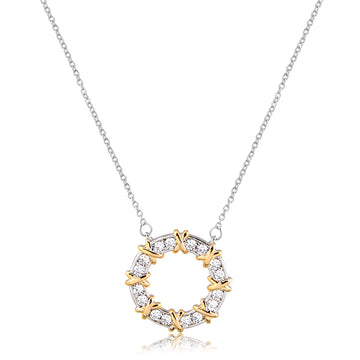 Colar mandala cravejado detalhe X dourado e banho de ródio branco