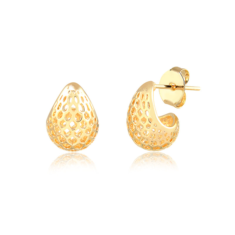 Brinco argola abaloada vazada menor com banho de ouro 18k