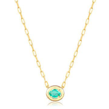 Colar oval turmalina com entorno liso e banho de ouro 18k