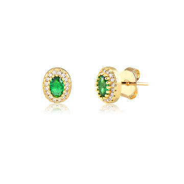 Brinco oval esmeralda maior entorno cravejado com banho de ouro 18k