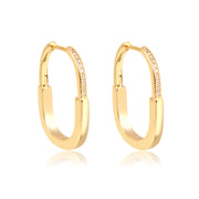 Brinco argola lock lisa e cravejada com banho de ouro 18k