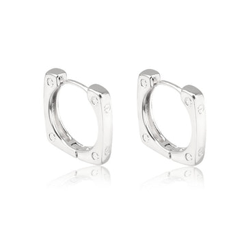 Brinco argola quadrada inspired G com banho de ródio branco