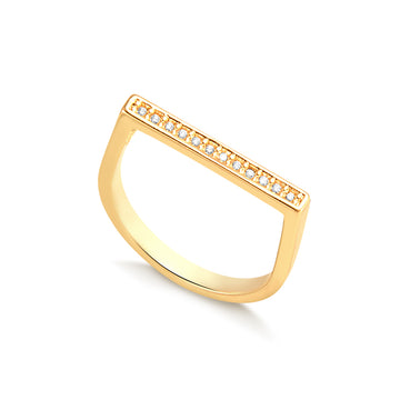 Anel quadrado cravejado dourado