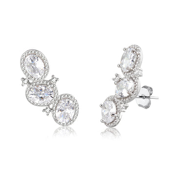 Brinco ear cuff 3 ovais com zircônias cristais e banho de ródio branco