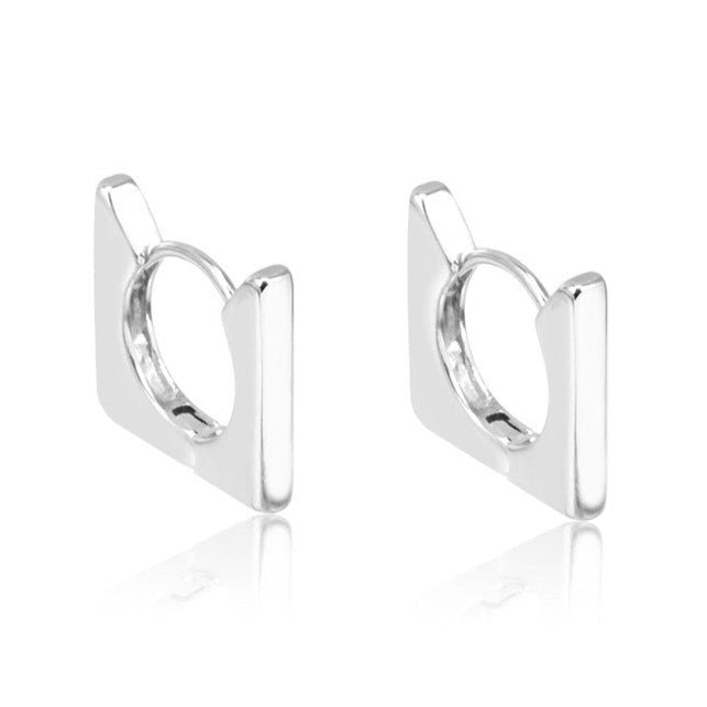 Brinco argola quadrada G lisa com banho de ródio branco