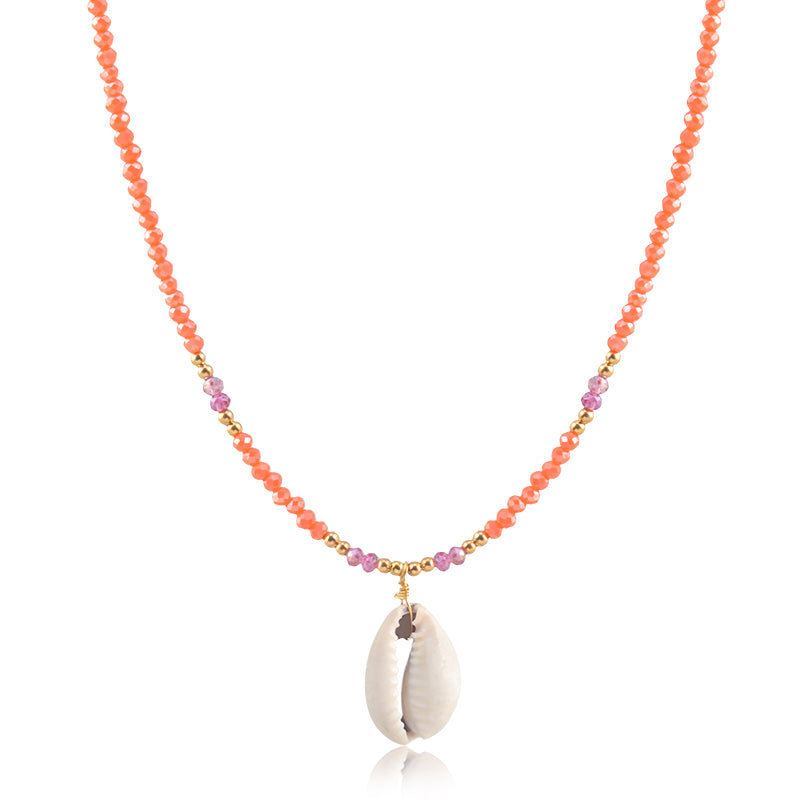 Colar choker cristais laranja buzio com banho de ouro 18k