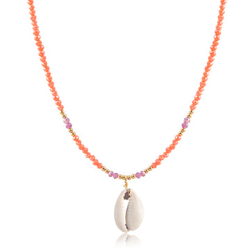 Colar choker cristais laranja buzio com banho de ouro 18k