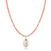 Colar choker cristais laranja buzio com banho de ouro 18k