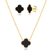 Conjunto trevo preto dourado