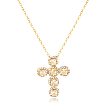 Colar crucifixo citrino com banho de ouro 18k