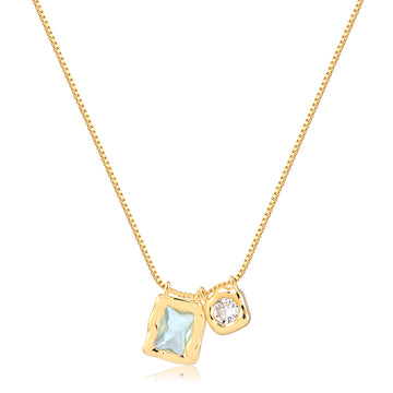 Colar retângulo topázio e oval cristal orgânico com banho de ouro 18k