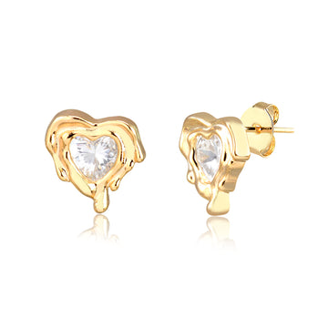 Brinco coração cristal moldura com banho de ouro 18k