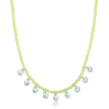 Colar cristais verde com gotinhas verde com banho de ouro 18k