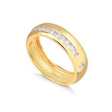 Anel aliança zircônia baguetes cristal com banho de ouro 18k