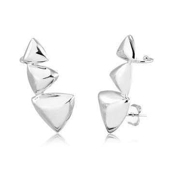 Brinco ear cuff maxi triângulos lisos luxo com banho de ródio branco