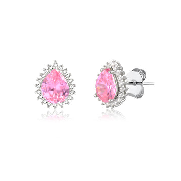 Brinco gota rosa entorno cravejado em ródio branco