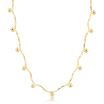 Colar canutilhos com esferas e banho de ouro 18k