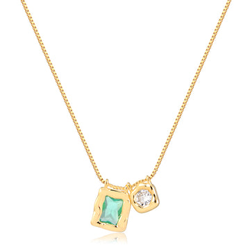 Colar retângulo turmalina e oval cristal orgânico com banho de ouro 18k