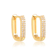 Brinco argolinha retangular cravejada com banho de ouro 18k