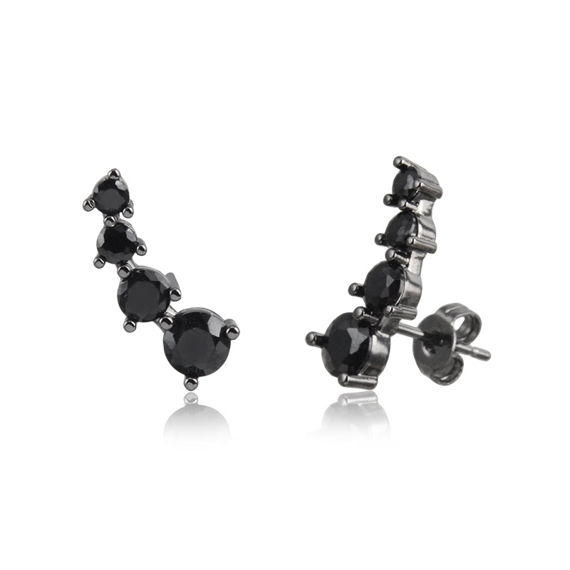 Brinco mini ear cuff ovais crescentes zircônia negra com banho de ródio negro