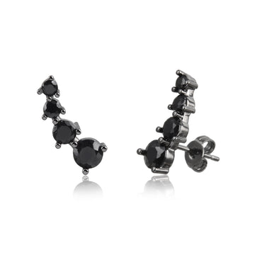 Brinco mini ear cuff ovais crescentes zircônia negra com banho de ródio negro